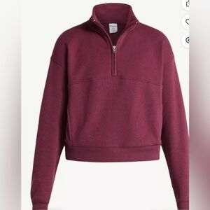 No Boundaries Oversized Quarter-Zip Pullover Sweatshirt in Deep Burgundy